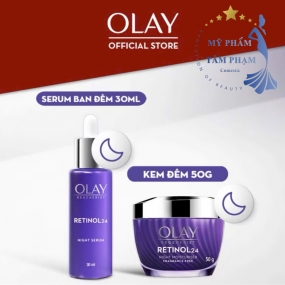 Kem Dưỡng Ban Đêm + Serum Thúc Đẩy Tái Tạo Da, Mờ Nếp Nhăn OLAY REGENERIST Chiết Xuất RETINOL 50G + 30ML