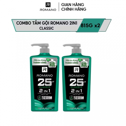 Tắm gội Romano 2in1 hương nước hoa 650g tăng 25% dung tích