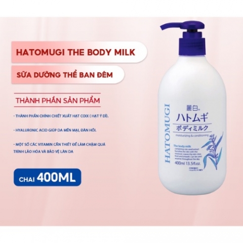 Sữa Dưỡng Thể Trắng Da Ban đêm HATOMUGI 400ml- Kem dưỡng Trắng Da hạt ý Dĩ