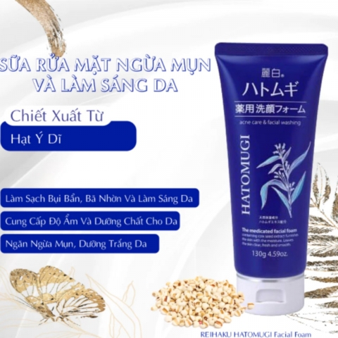 Sữa Rữa Mặt Trắng Da Trị Mụn hạt ý dĩ- Sữa Rữa Mặt Hatomugi Nhật