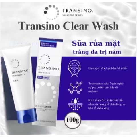 Sữa rửa mặt Transino Clear Wash EX 100g hỗ trợ làm sạch sâu, sáng da, hỗ trợ mờ nám