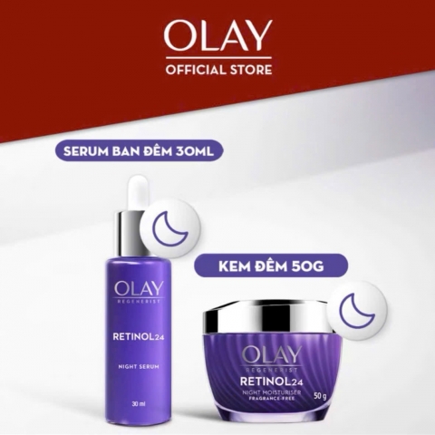 Kem Dưỡng Ban Đêm + Serum Thúc Đẩy Tái Tạo Da, Mờ Nếp Nhăn OLAY REGENERIST Chiết Xuất RETINOL 50G + 30ML