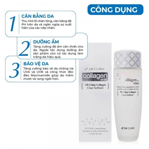 NƯỚC HOA HỒNG TRẮNG DA 3W CLINIC COLAGEN HÀN QUỐC 150ML