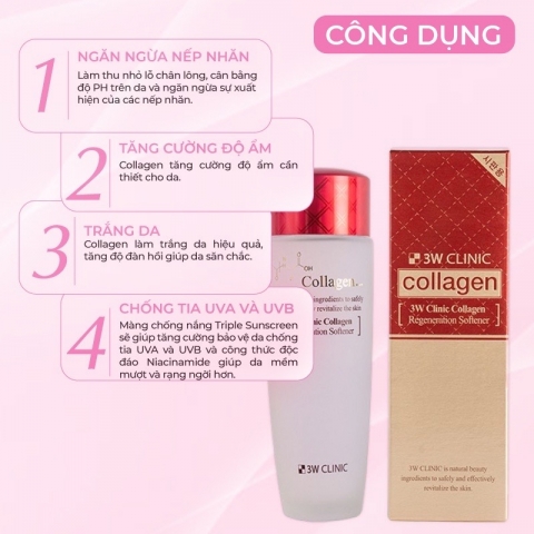Nước hoa hồng collagen 3w Hàn Quốc chống lão hóa giúp da săn chắc