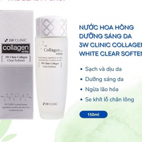 NƯỚC HOA HỒNG TRẮNG DA 3W CLINIC COLAGEN HÀN QUỐC 150ML